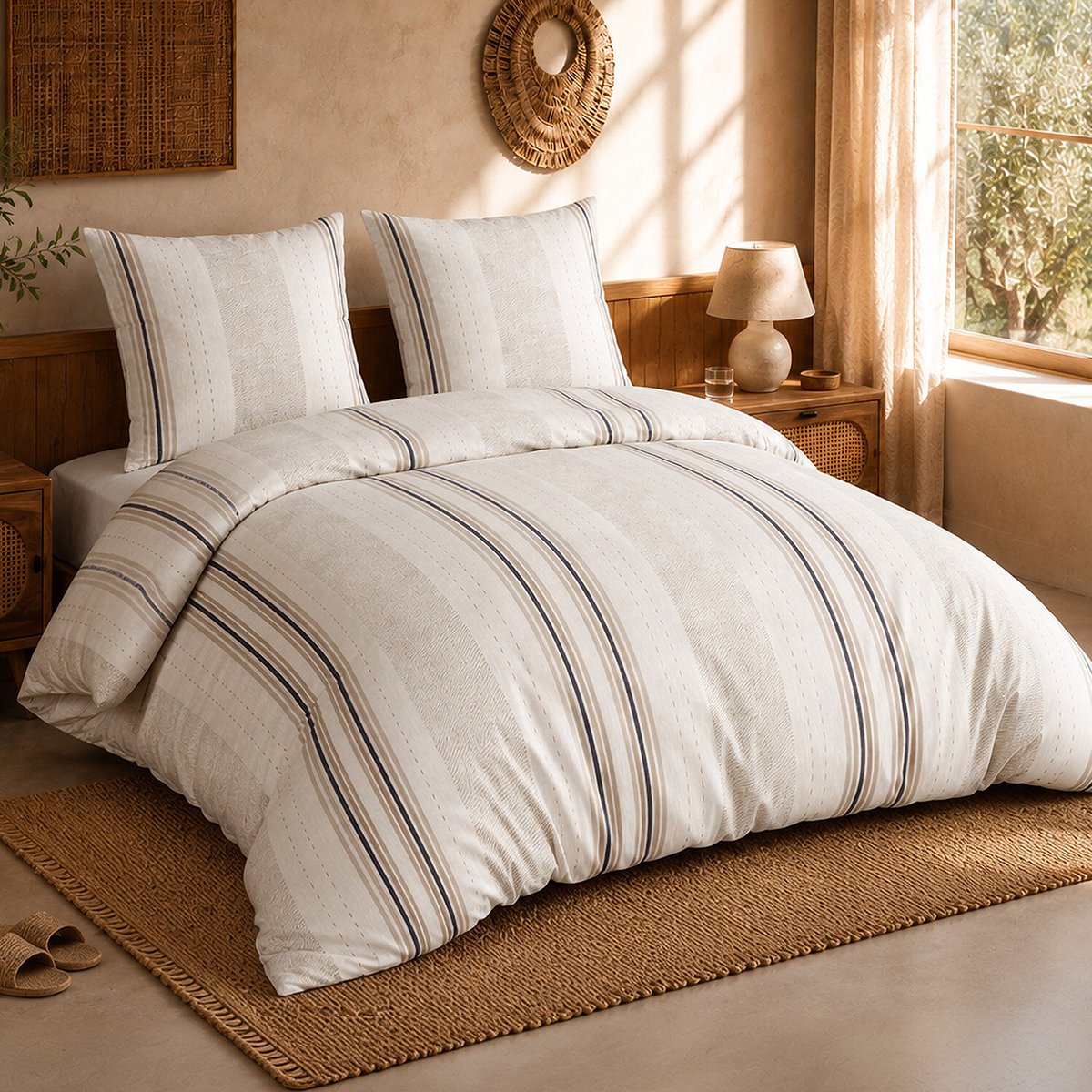 Parure de lit en percale de coton rayures verticales, TRANDY multicolore, ATELIER DU COTON