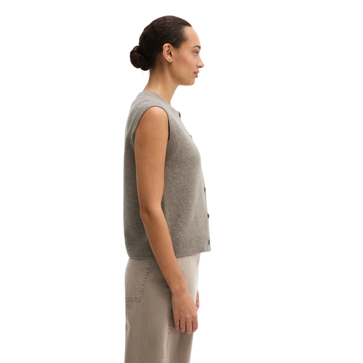 Cardigan sans manches regular en laine d'agneau moelleuse beige, MARC O'POLO