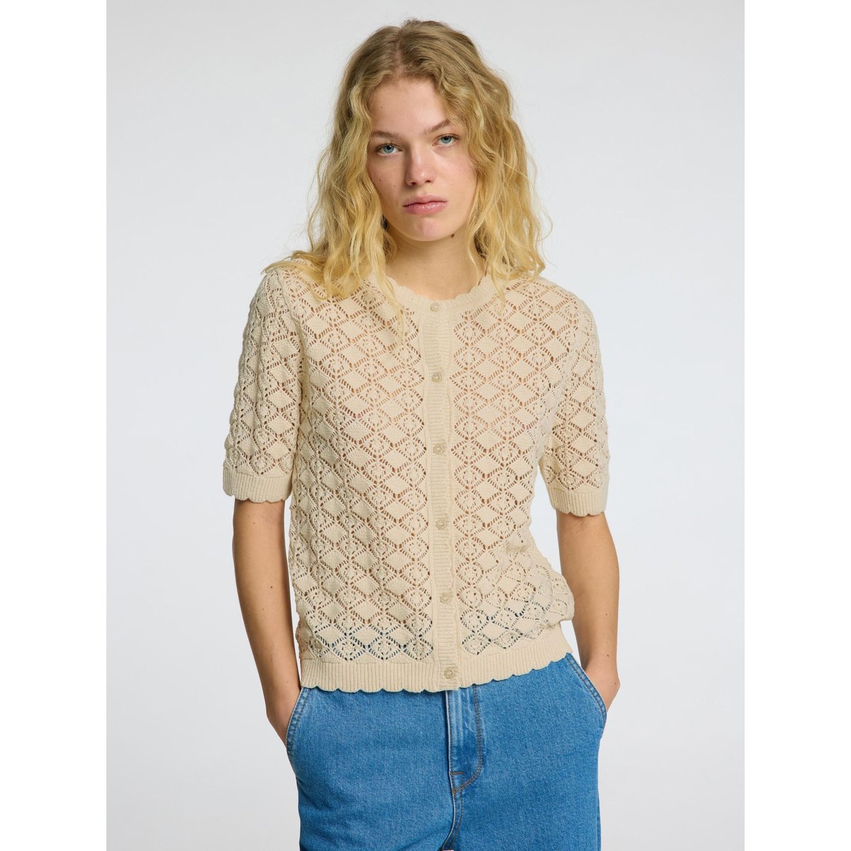 Cardigan En Maille birch, SELECTED