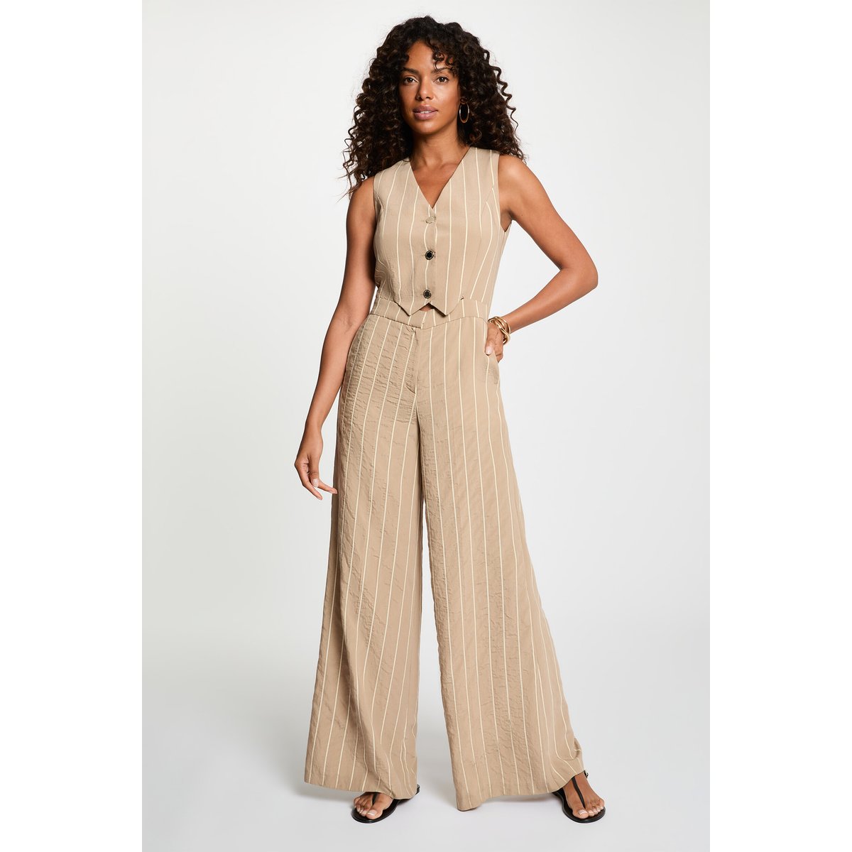Combinaison rayée col v taupe, MORGAN