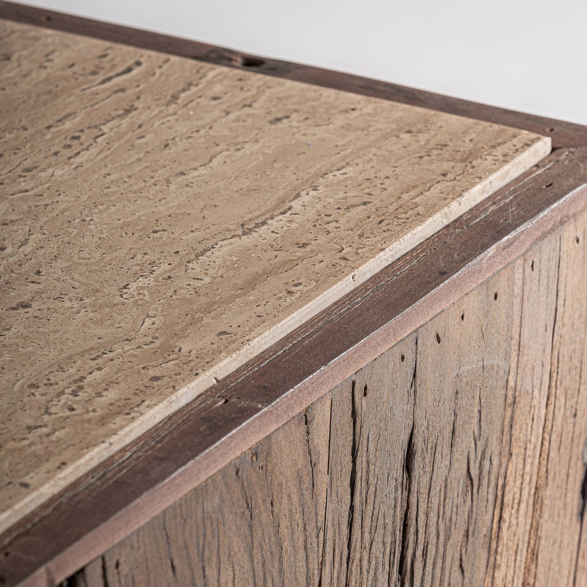 Sellette rustique bois et travertin marron et beige, RECOLLECTION