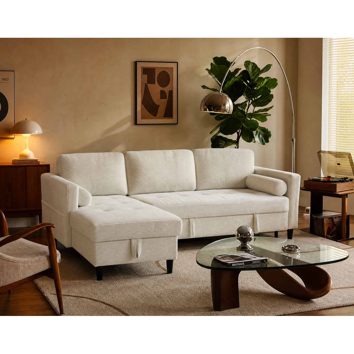 Canapé d'angle réversible convertible, MARCEAU beige, BEST MOBILIER