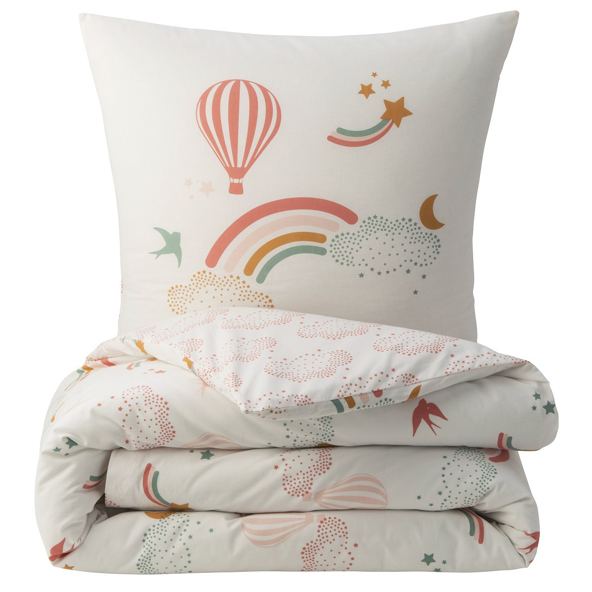 Parure de lit enfant en coton imprimé arc-en-ciel CELESTE blanc, FUTURE HOME