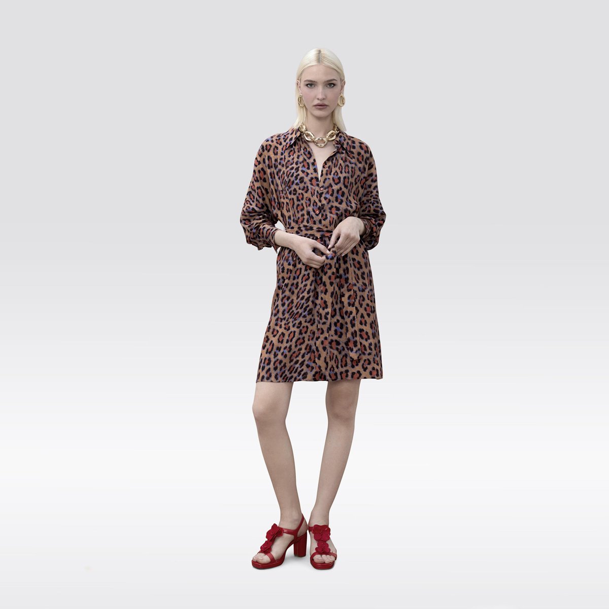 Robe chemise courte à motif léopard léopard, LOLA CASADEMUNT