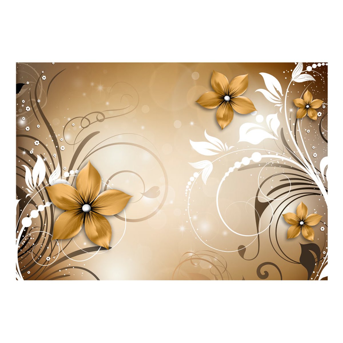 Papier peint intissé panoramique Fleurs Brown rhapsody jaune / doré, EDEN