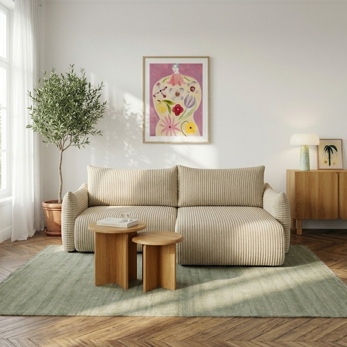 Canapé d'angle convertible velours  GLORIA beige, BAÏTA