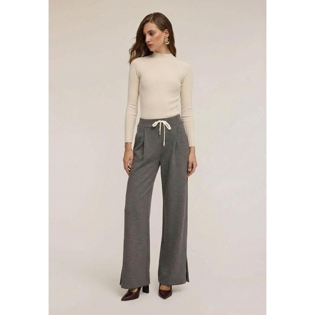 Pantalon palazzo en scuba avec bandes gris, MOTIVI