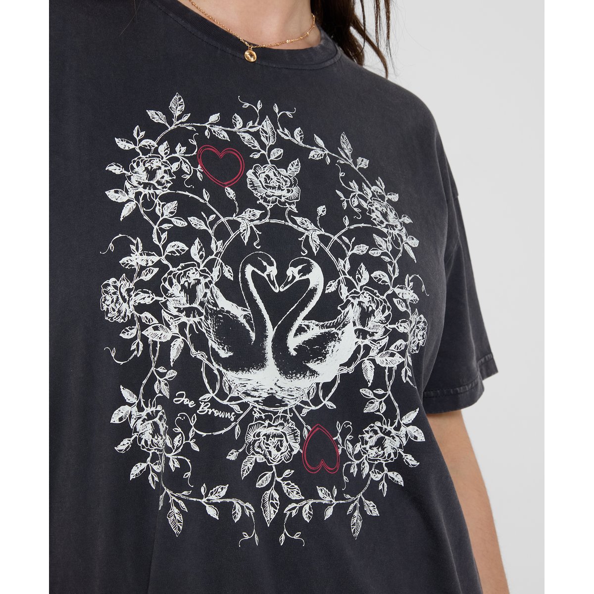 T-Shirt à Manches Courtes Délavé Imprimé Cygne gris, JOE BROWNS