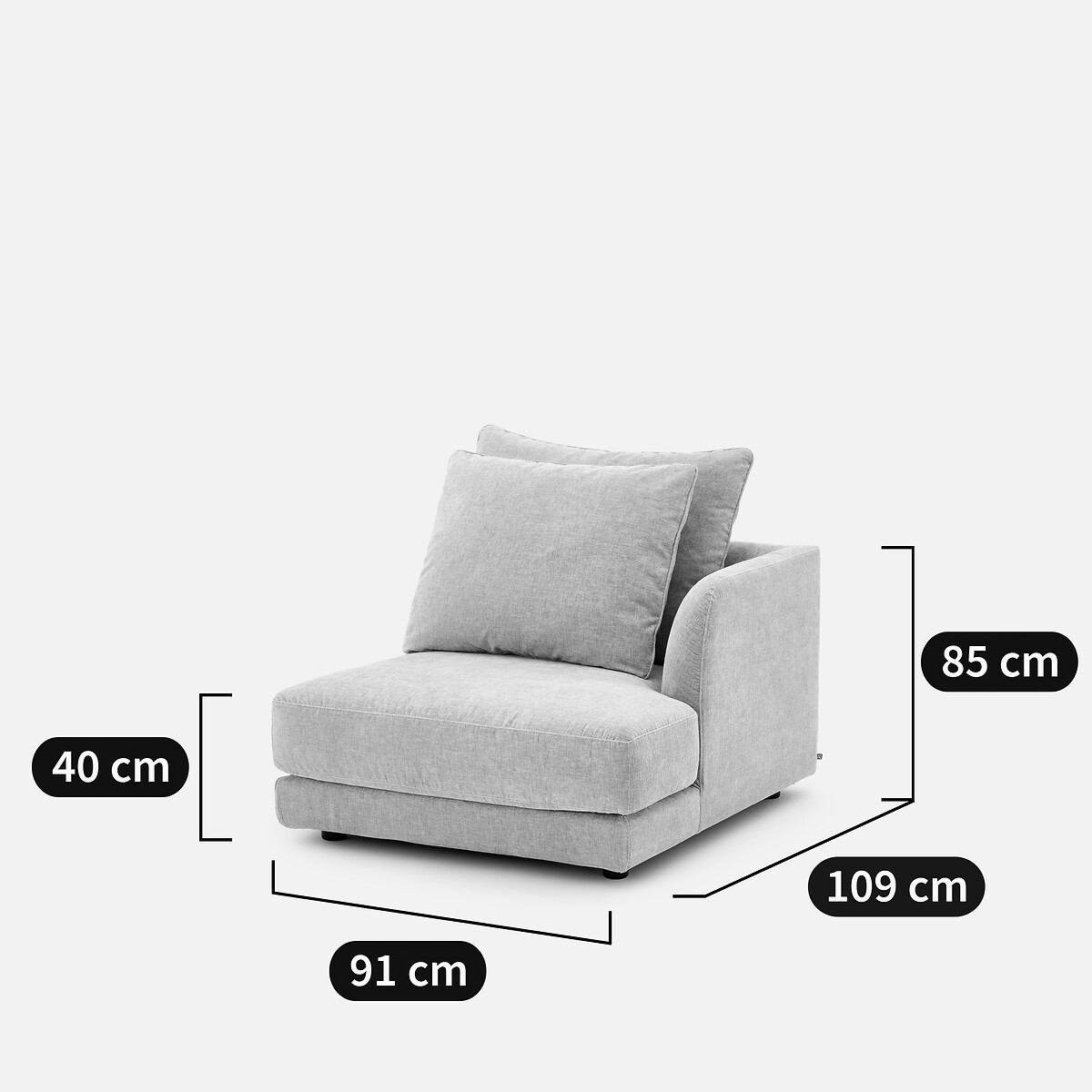 Sofá modular, lado derecho, en terciopelo de chenilla, TIBERIO blanco, AM.PM