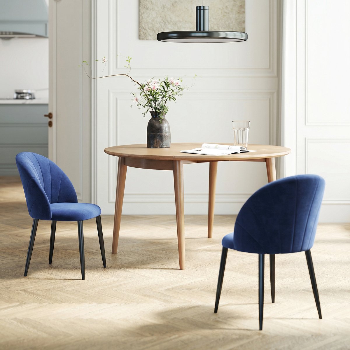 Chaise de salle à manger Velours (100 % bleu, noir, HOMCOM