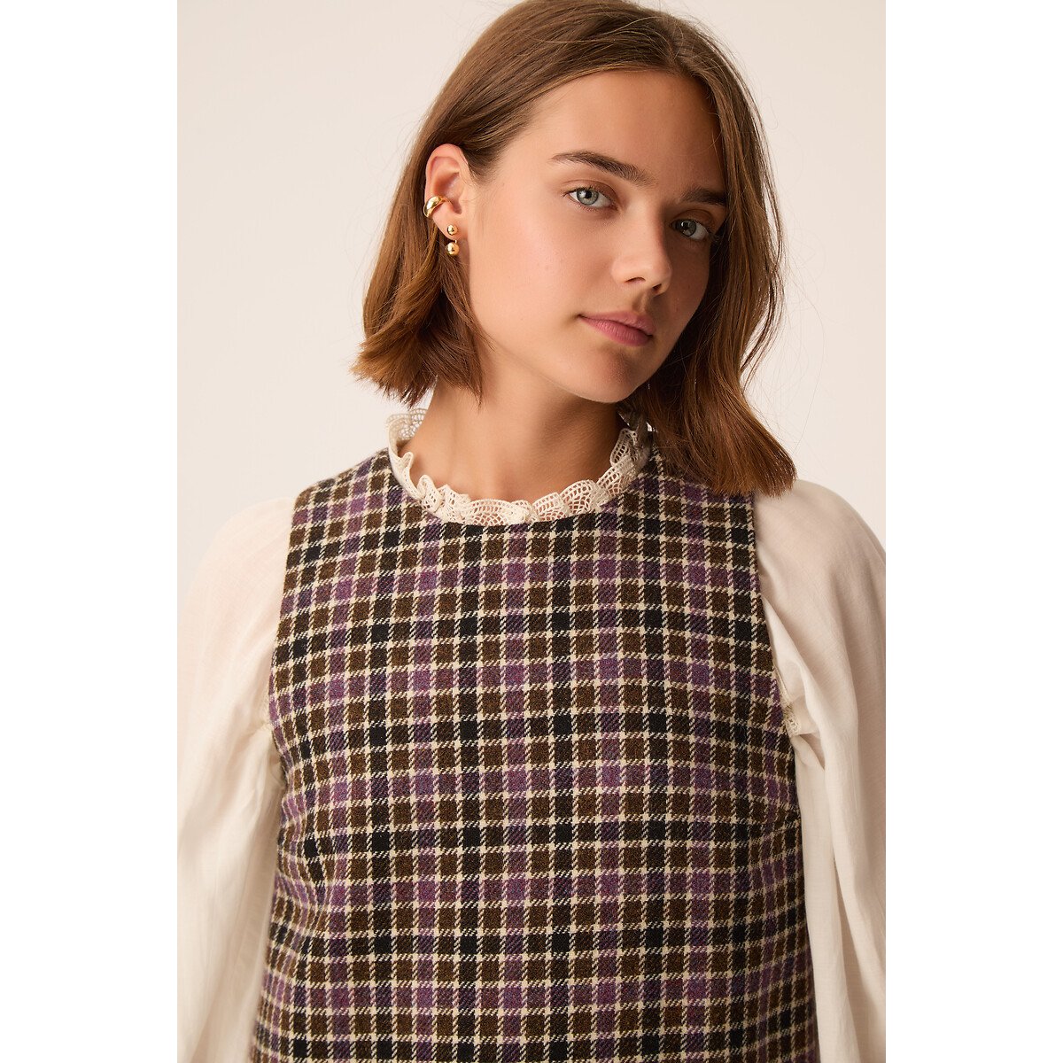 Robe courte à carreaux, sans manches, YTRINETTE imprimé carreaux, DES PETITS HAUTS
