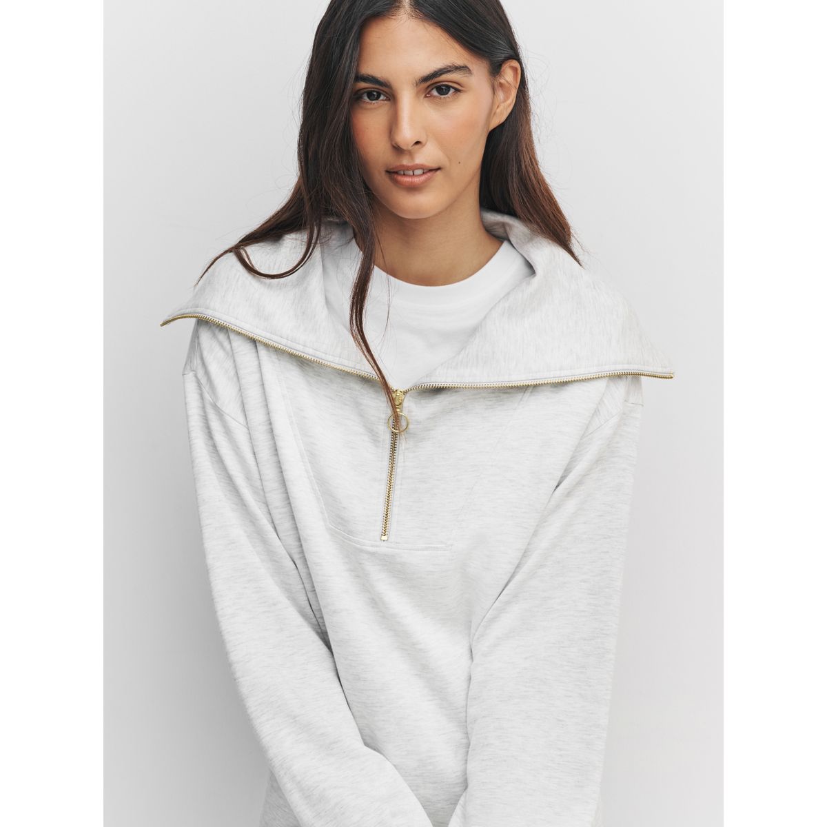 Pull semi-zippé en jersey gris chiné, NEXT