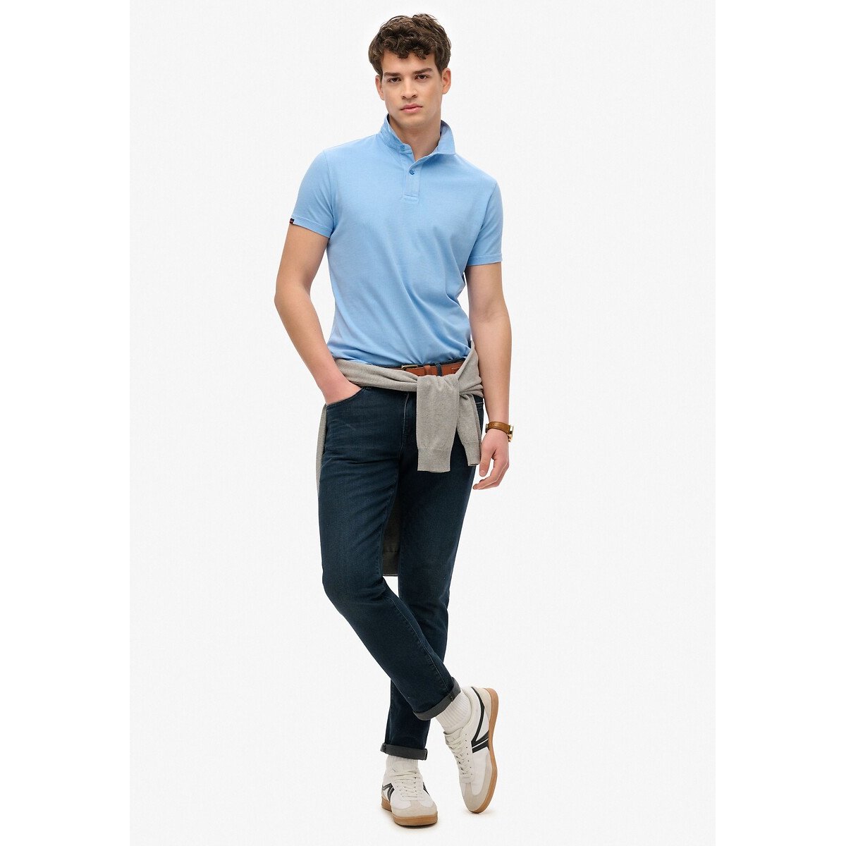Polo en jersey bleu ciel, SUPERDRY