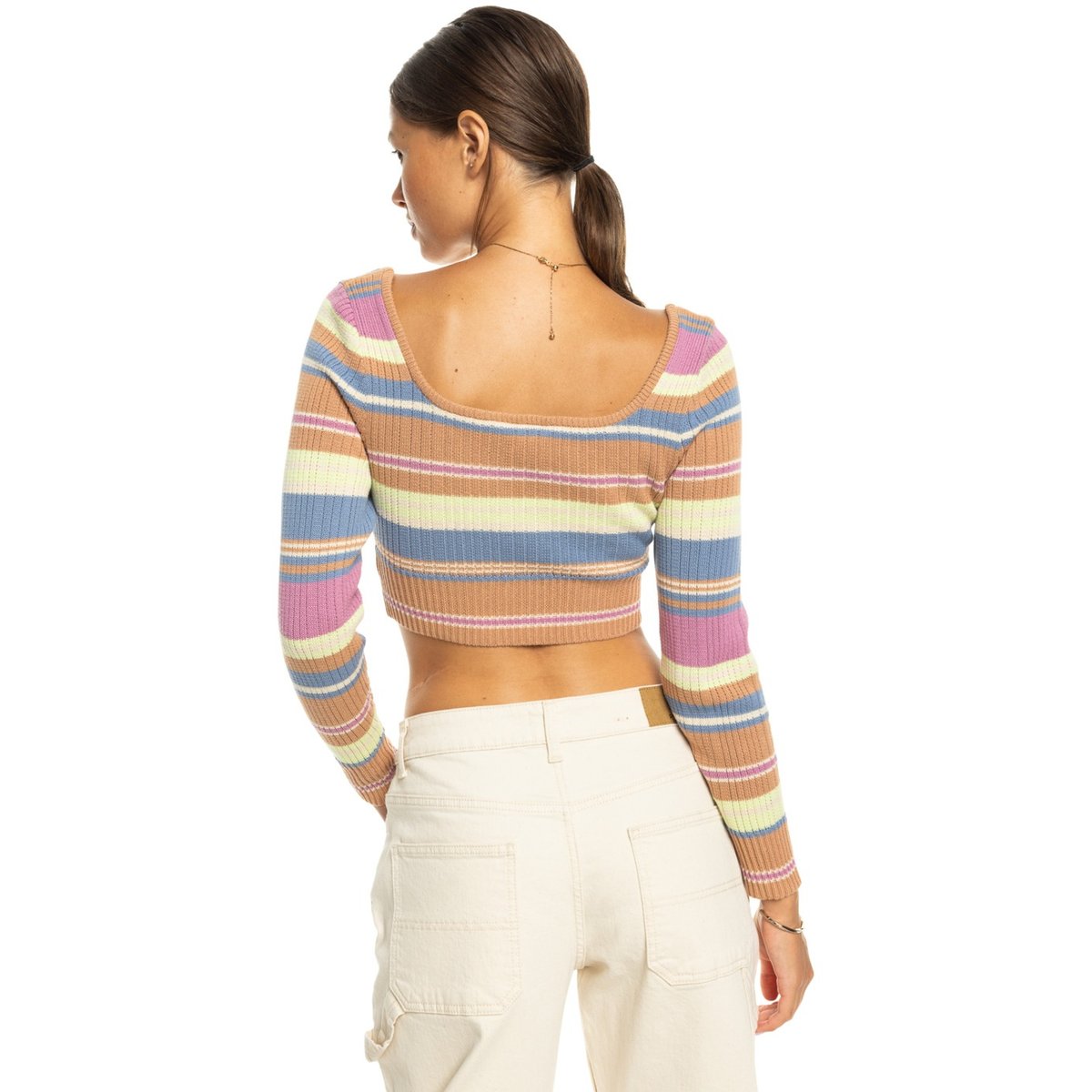 Pull court SUNSHINE DAY. marron camel swithbackstripe sweaters, ROXY