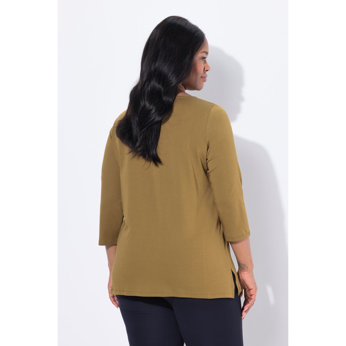 T-shirt en coton Pima vert olive, ULLA POPKEN