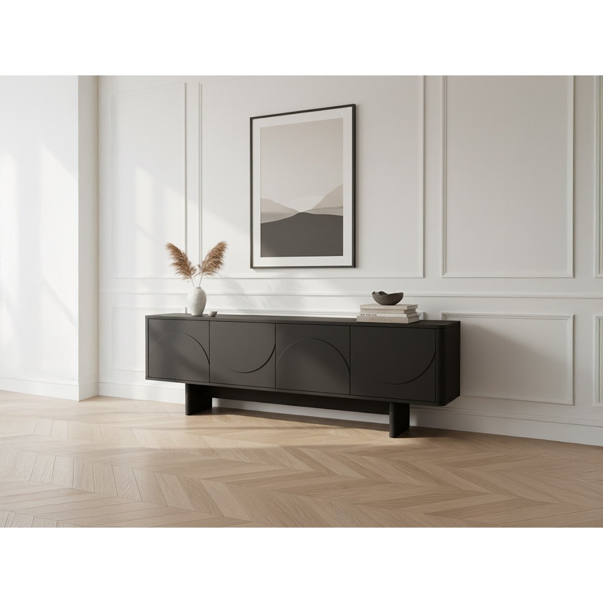 Meuble TV 180 cm MDF, ESTEBAN noir, BOBOCHIC