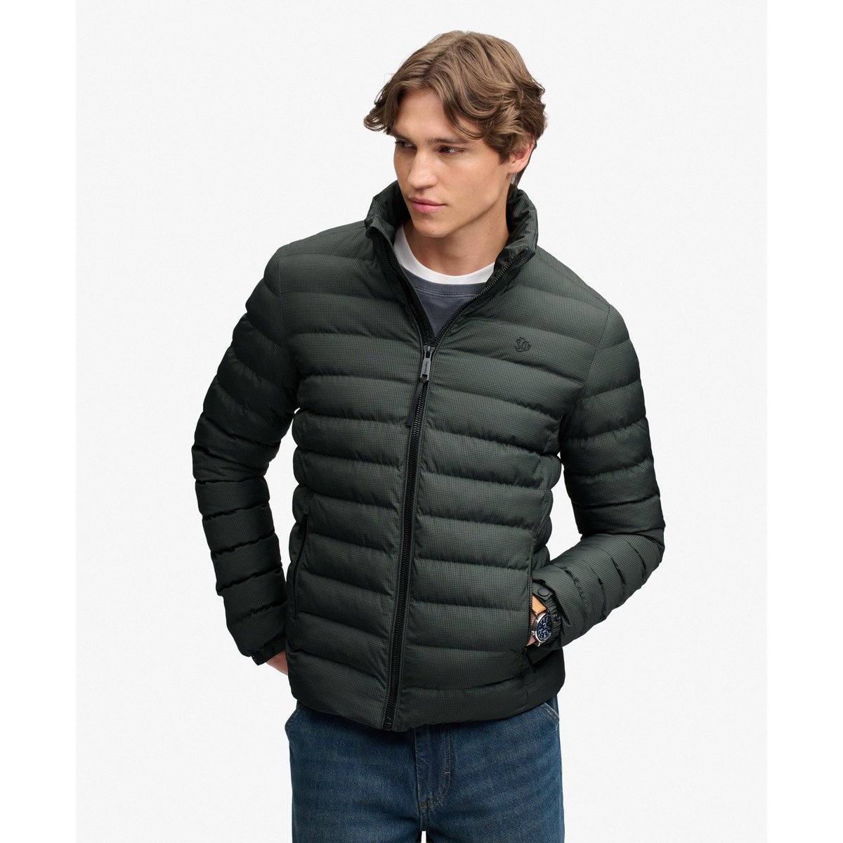 Veste Fuji Estate Matelassée Coupe Ajustée carreaux olive/marine, SUPERDRY