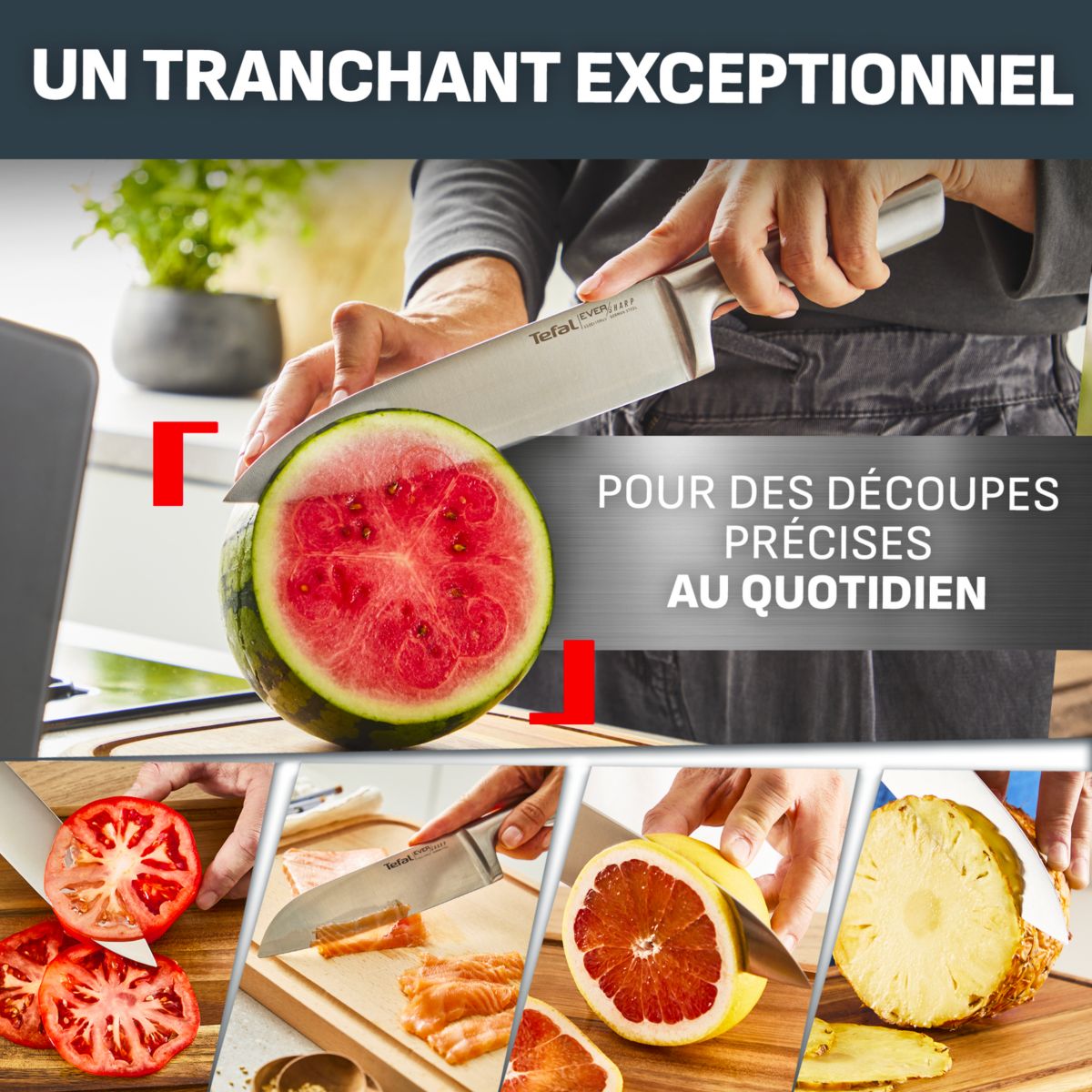 Bloc couteaux Eversharp Pro inox 5pcs + ciseaux couleur unique, TEFAL