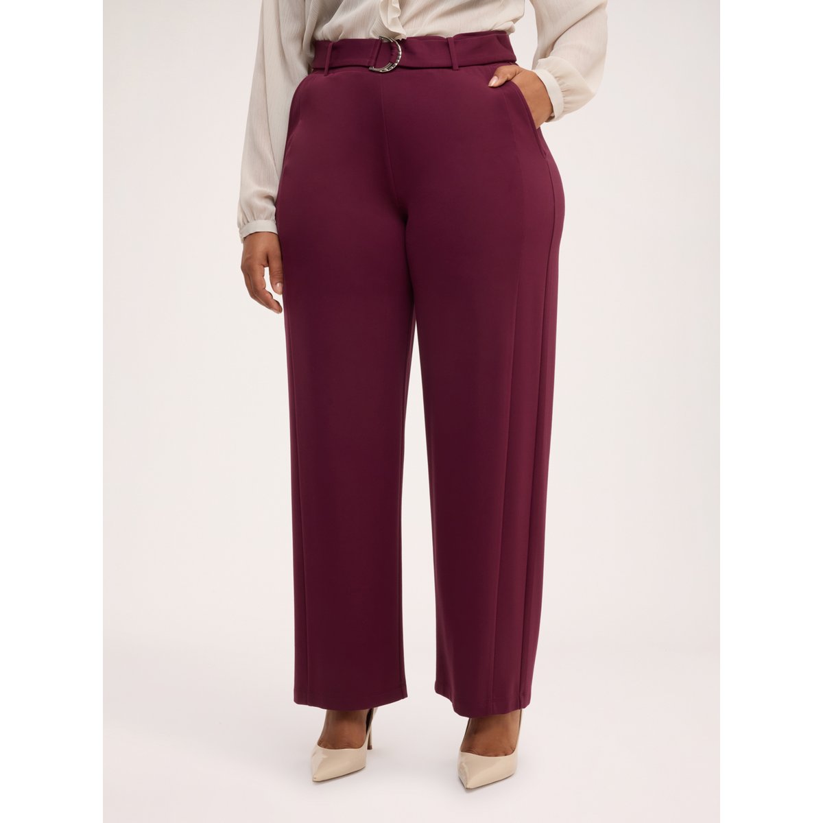 Pantalon Wide Leg avec ceinture à anneau burgundy, FIORELLA RUBINO