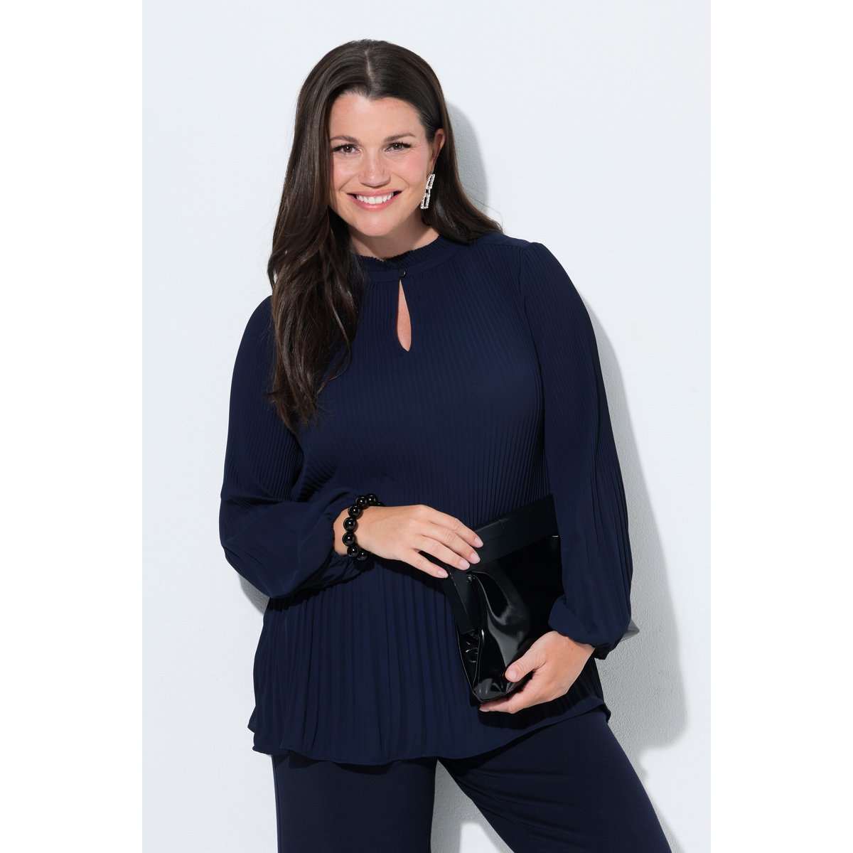 Blouse plissée marine foncé, ULLA POPKEN