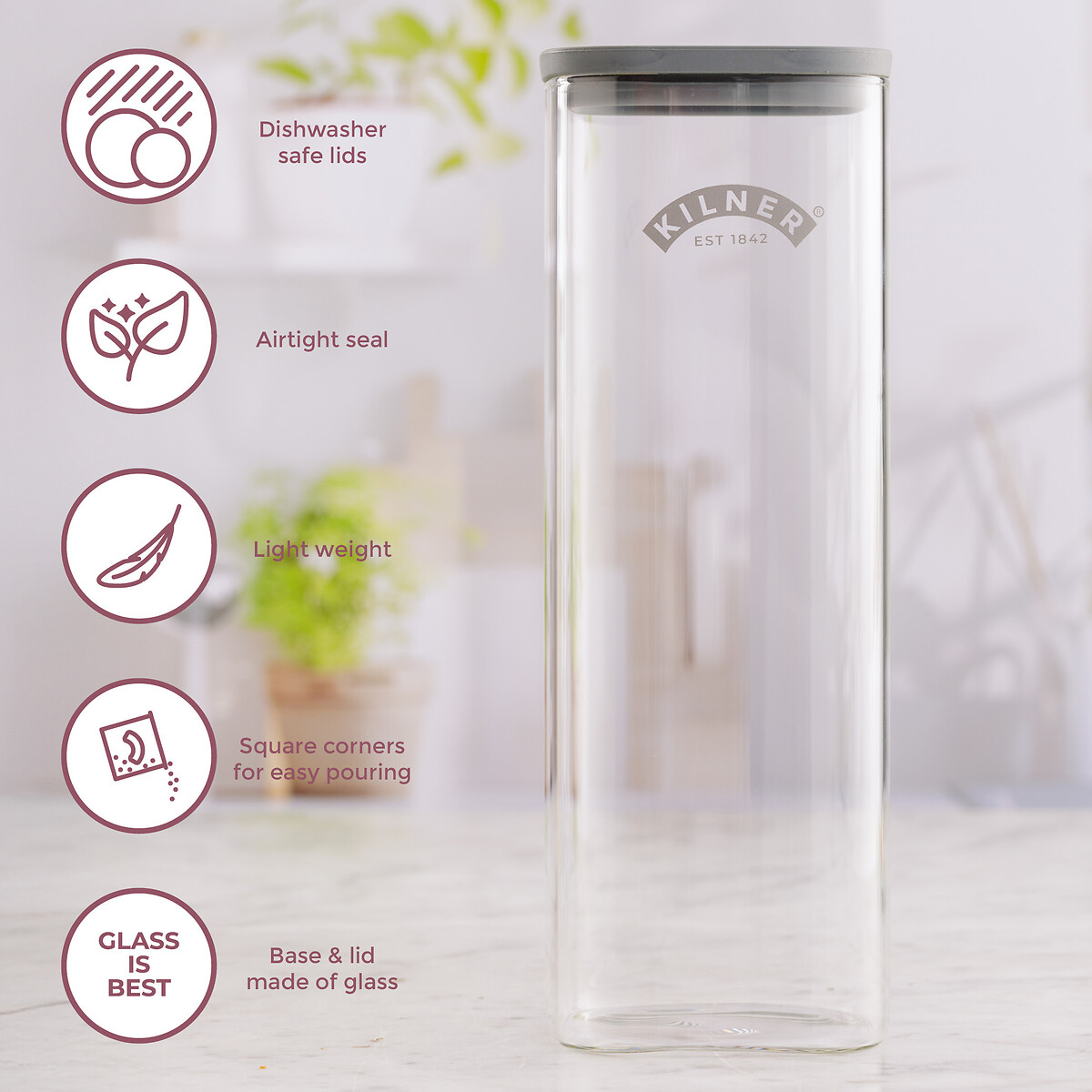 Set of 2 Fresh Storage 2L Square Jars transparent, KILNER