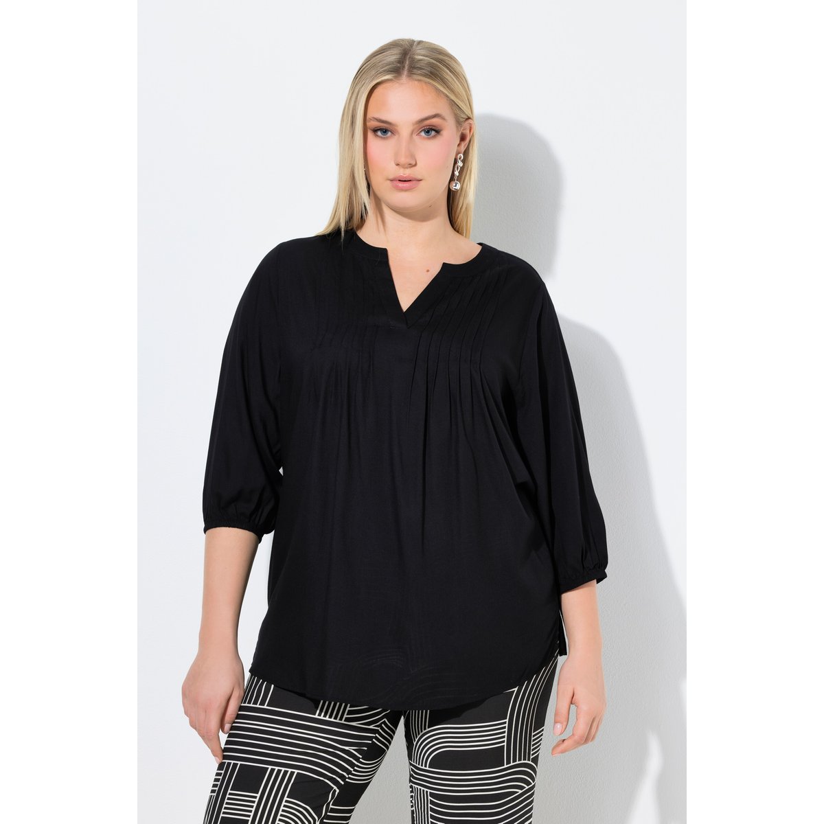 Blouse avec passepoils noir, ULLA POPKEN