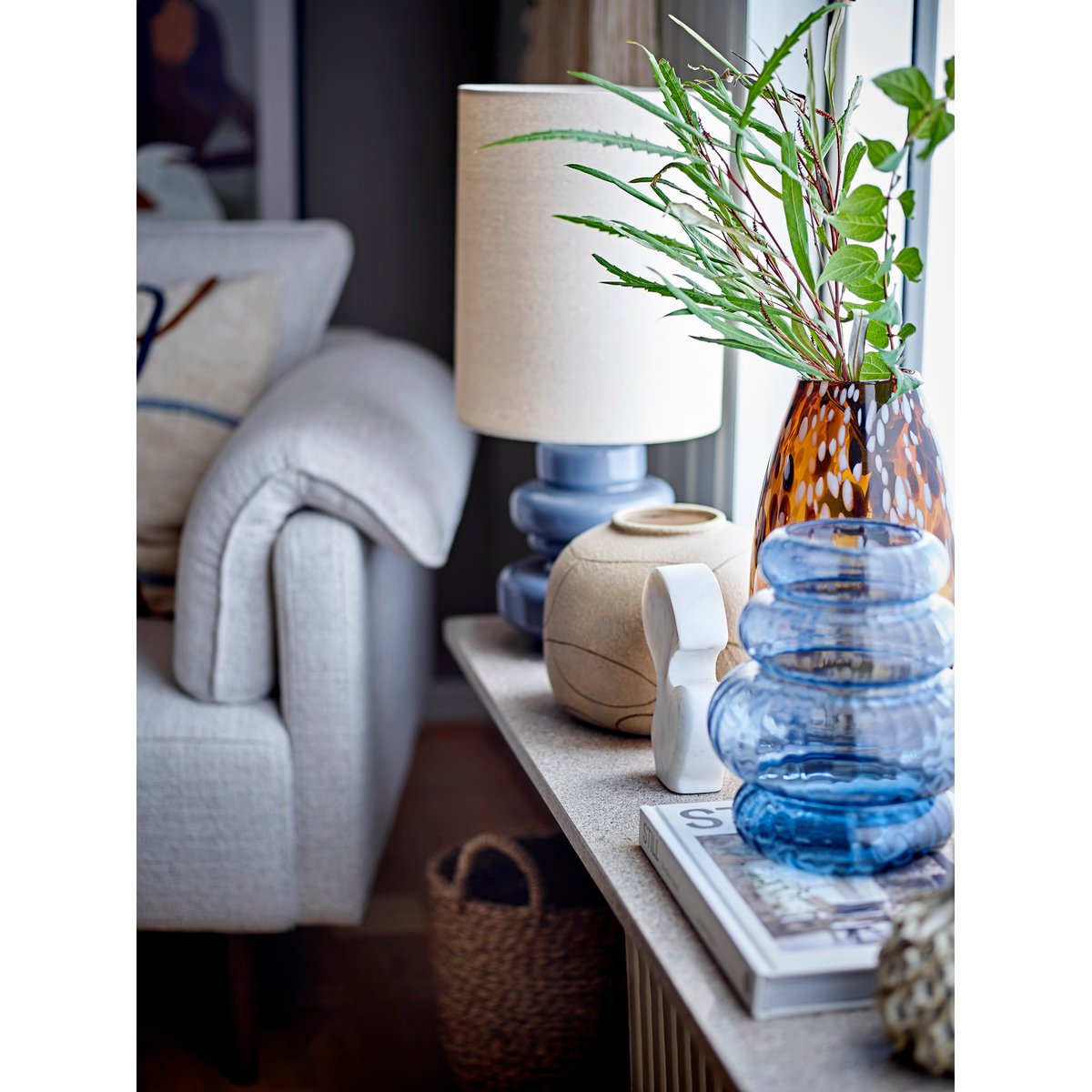 Lampe de table en verre Fabiola bleu, BLOOMINGVILLE