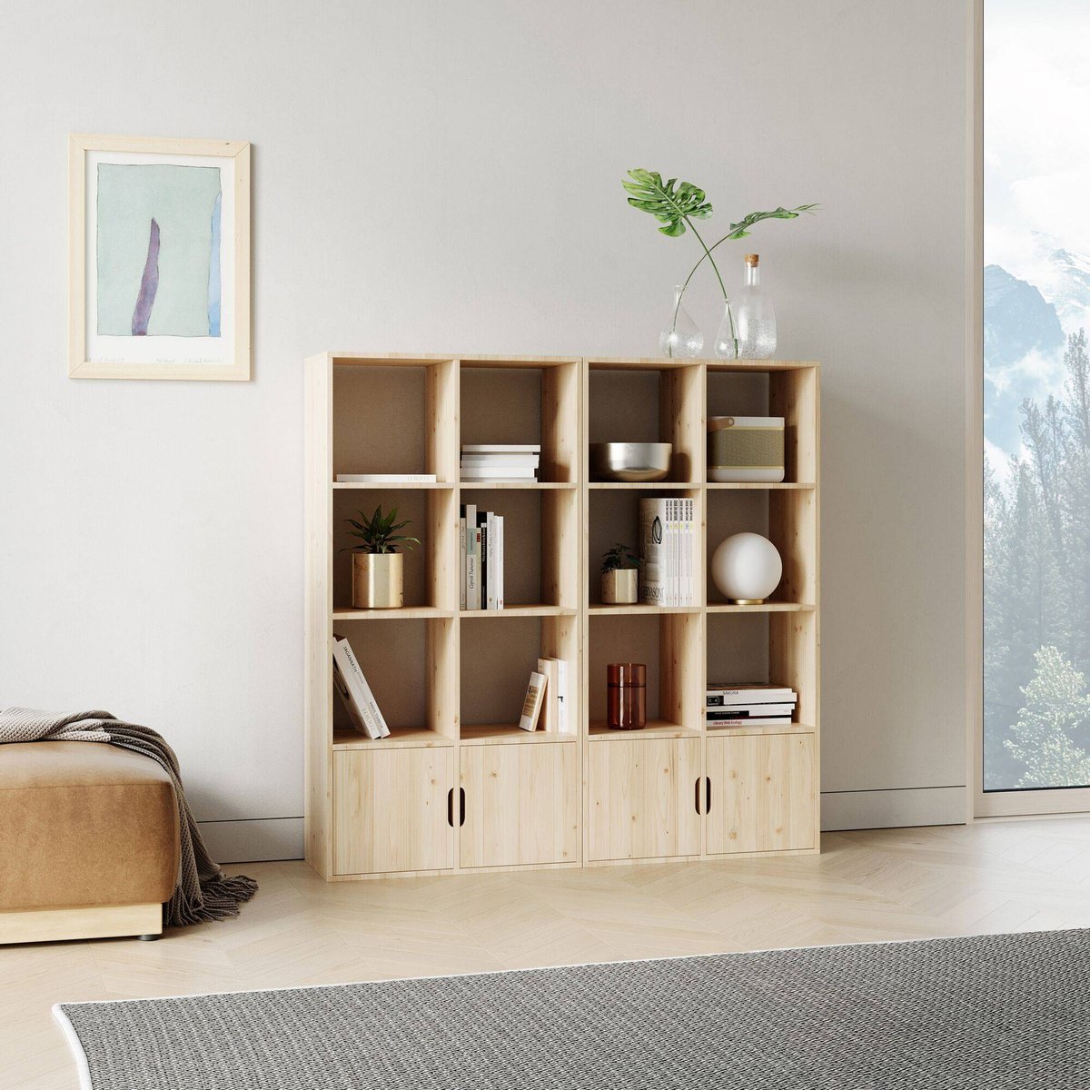 Etagère bois massif 16 cases - ELIO couleur unique, CAMIF