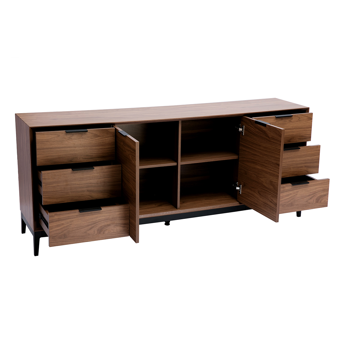 Buffet vintage finition bois foncé noyer et métal noir avec rangements L180 cm SARTO noyer, MILIBOO