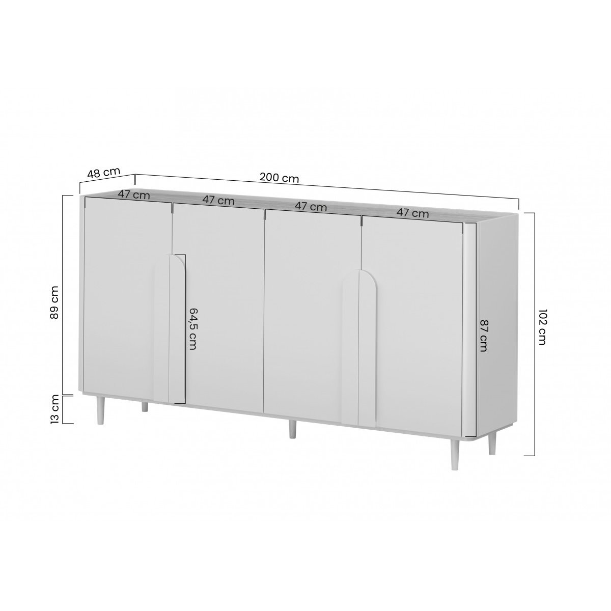 Buffet  en  4 portes 200 cm, ENYRA beige, BOBOCHIC