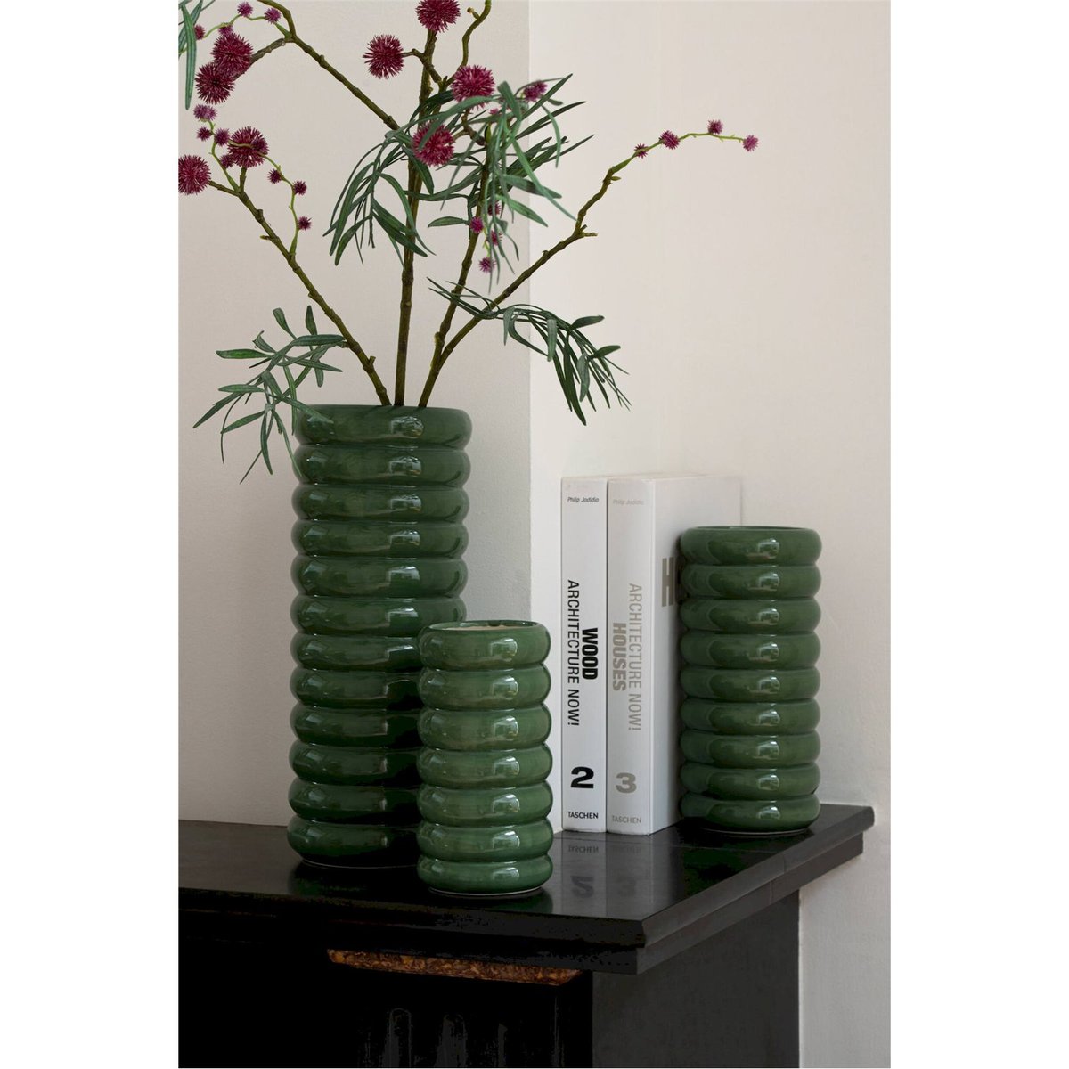 Vases en porcelaine, Lot de 3 vert brillant, RECOLLECTION