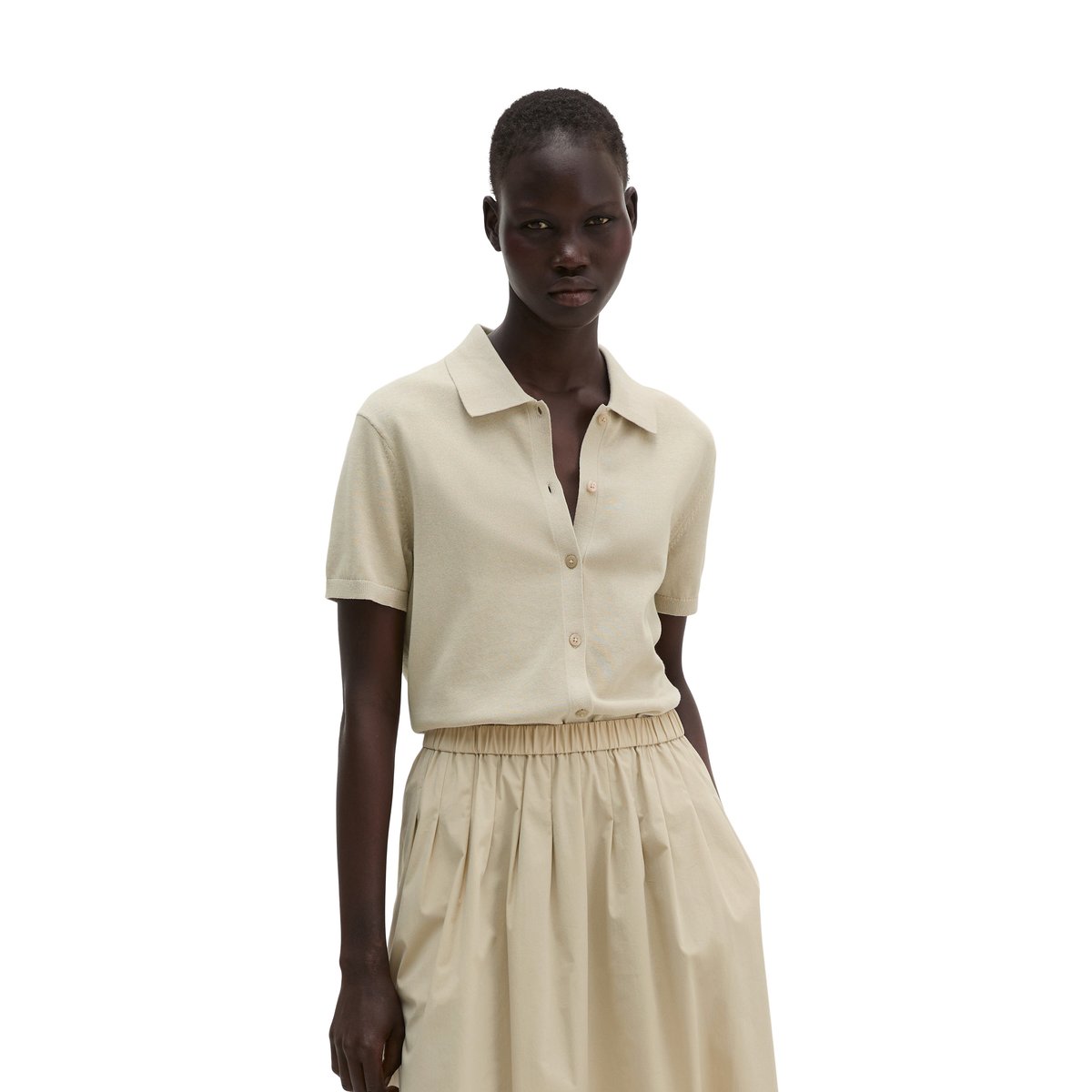 Cardigan style polo regular en fil de coton pur beige, MARC O'POLO