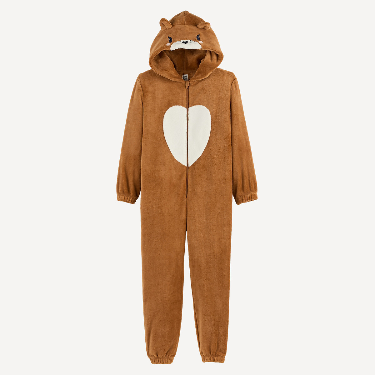 Onesie met kap met eekhoornmotief, van fleece camel, LA REDOUTE COLLECTIONS