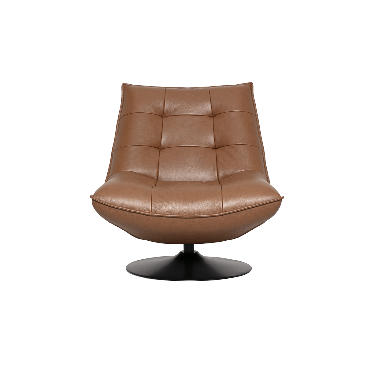 Fauteuil pivotant en cuir marron et métal noir HUXLEY marron, MILIBOO