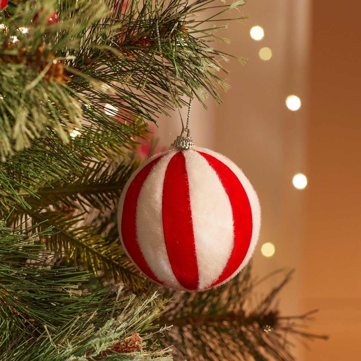 Boule de Noël Plastique rouge blanc, FEERIC LIGHTS & CHRISTMAS
