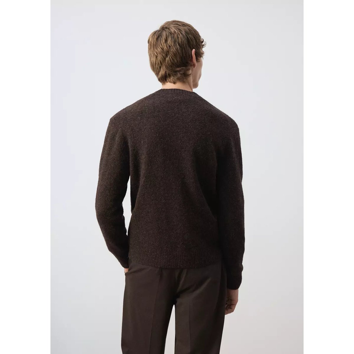 Cardigan en maille mélangée laine et alpaga chocolat, MANGO MAN