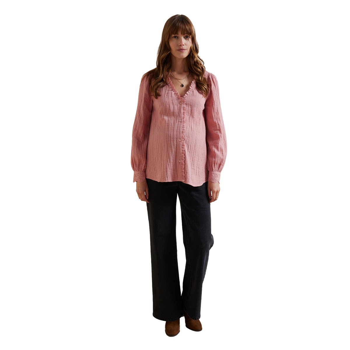 Blouse gaze de coton grossesse et allaitement framboise, VERTBAUDET