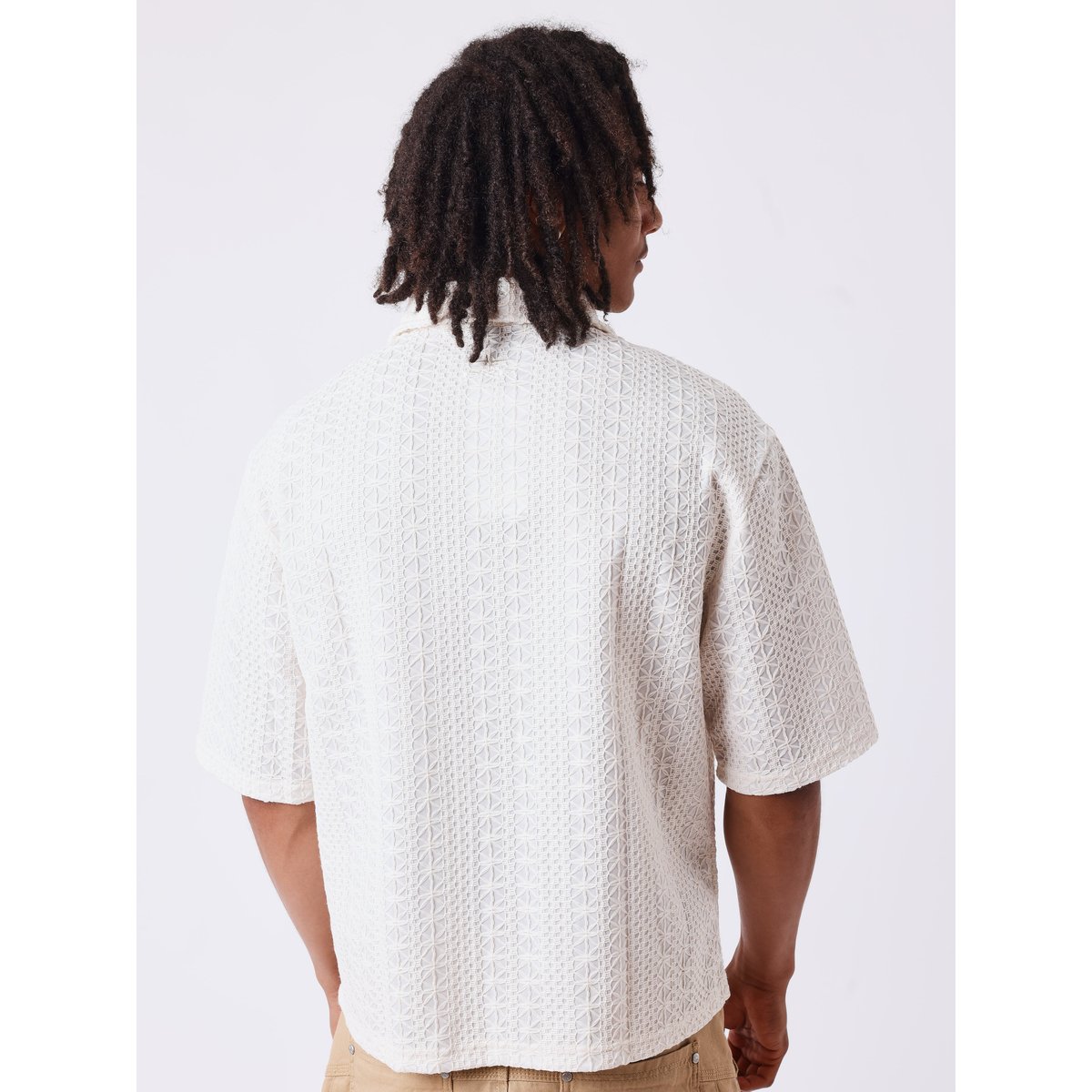 Chemise brodée ajourée avec fleur crème camel, PROJECT X