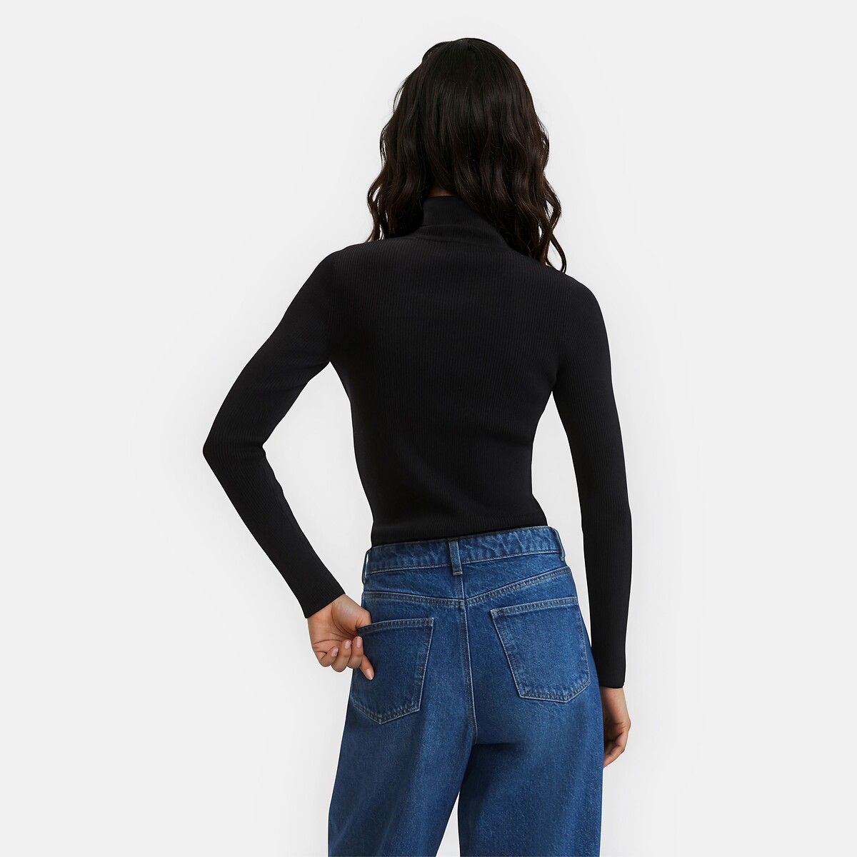 Pull col roulé en fine maille avec fantaisie de maille à l'encolure noir, LA REDOUTE COLLECTIONS
