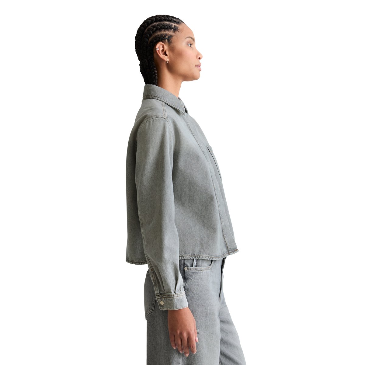 Chemise en jean relaxed en denim rigide gris clair, MARC O’POLO DENIM