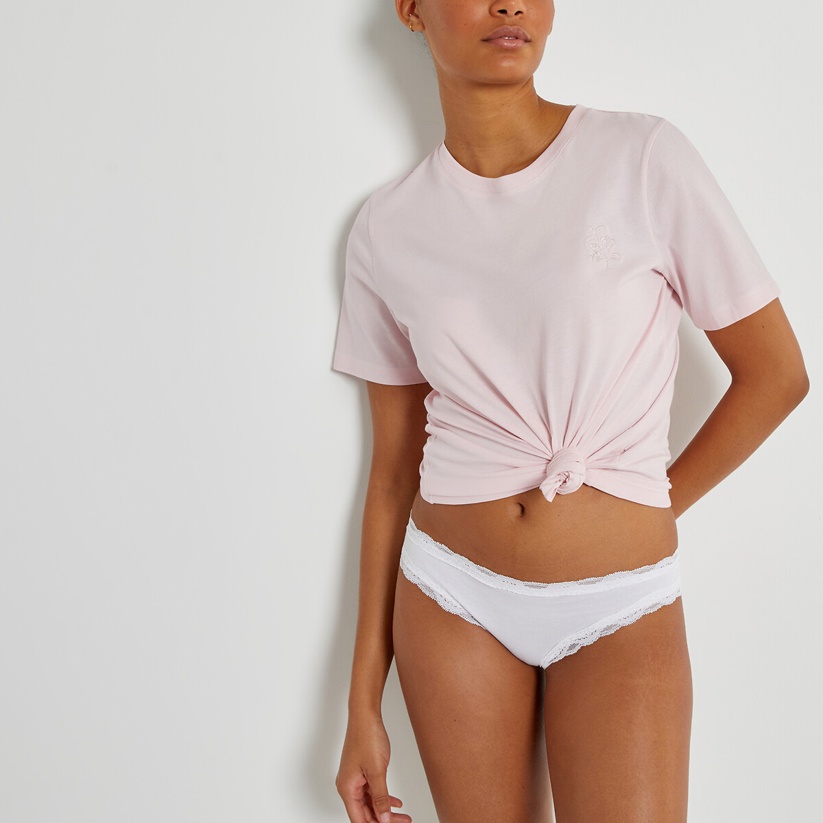 Lot de 3 slips en coton et dentelle blanc + blanc + blanc, LA REDOUTE COLLECTIONS