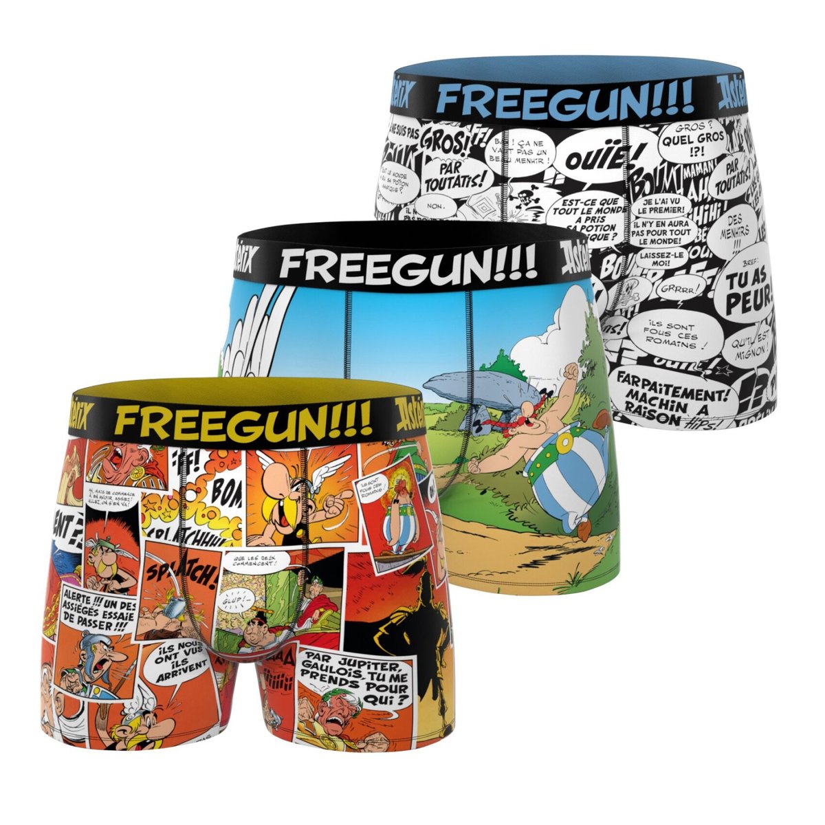 Lot De 3 Boxers Astérix vert/bleu/blanc/jaune, FREEGUN