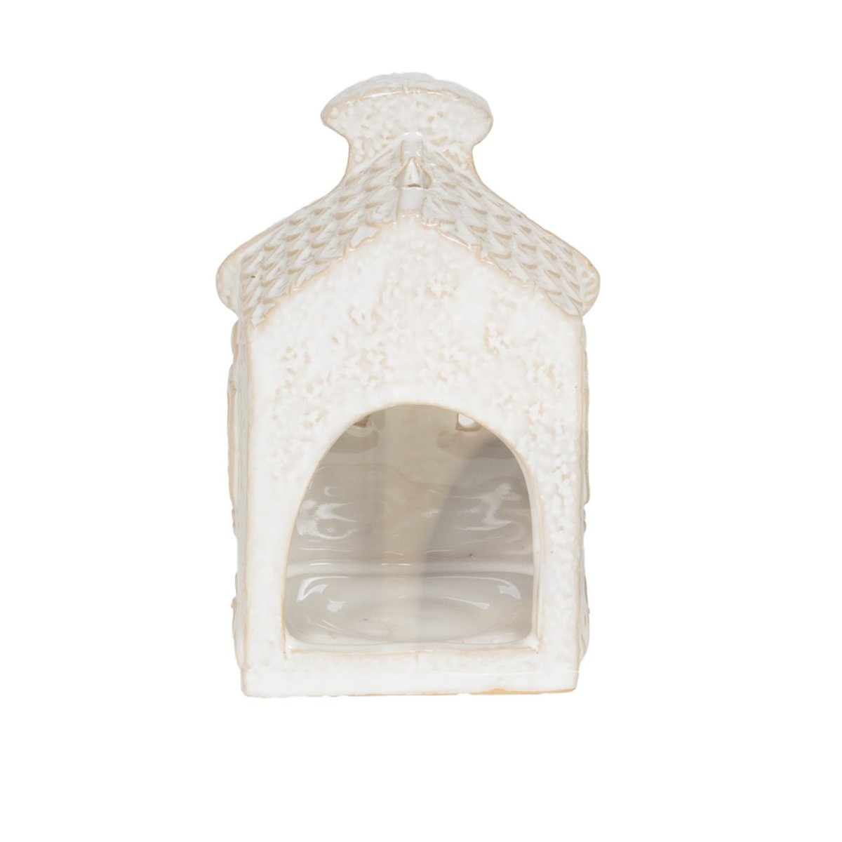 Photophore maison avec détail cœur  H7,9 cm en céramique blanc, AMADEUS