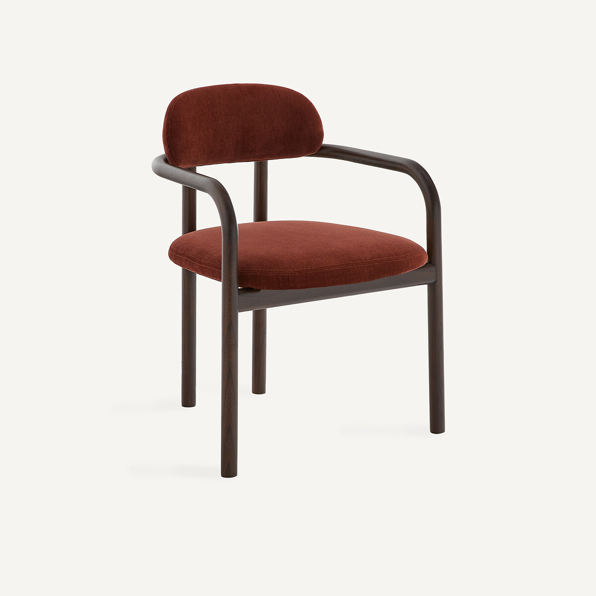 Silla de comedor, en olmo teñido de nogal y terciopelo, HARLOH rojo birmano, AM.PM
