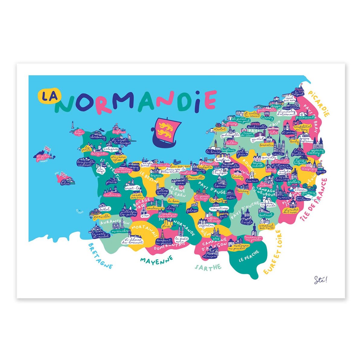 Affiche d'art - Normandie - Sté! couleur unique, WALL EDITIONS