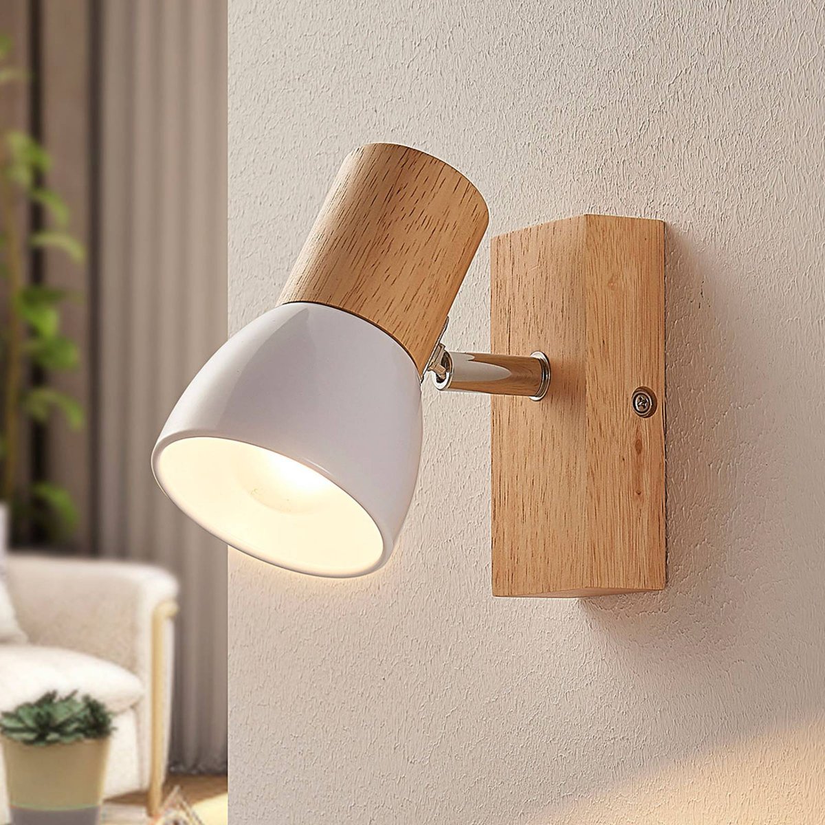 Applique en bois scandinave, Thorin bois clair, blanc, LINDBY