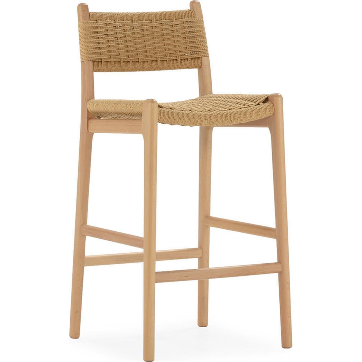Tabouret haut en bois de hêtre et corde naturel, RECOLLECTION