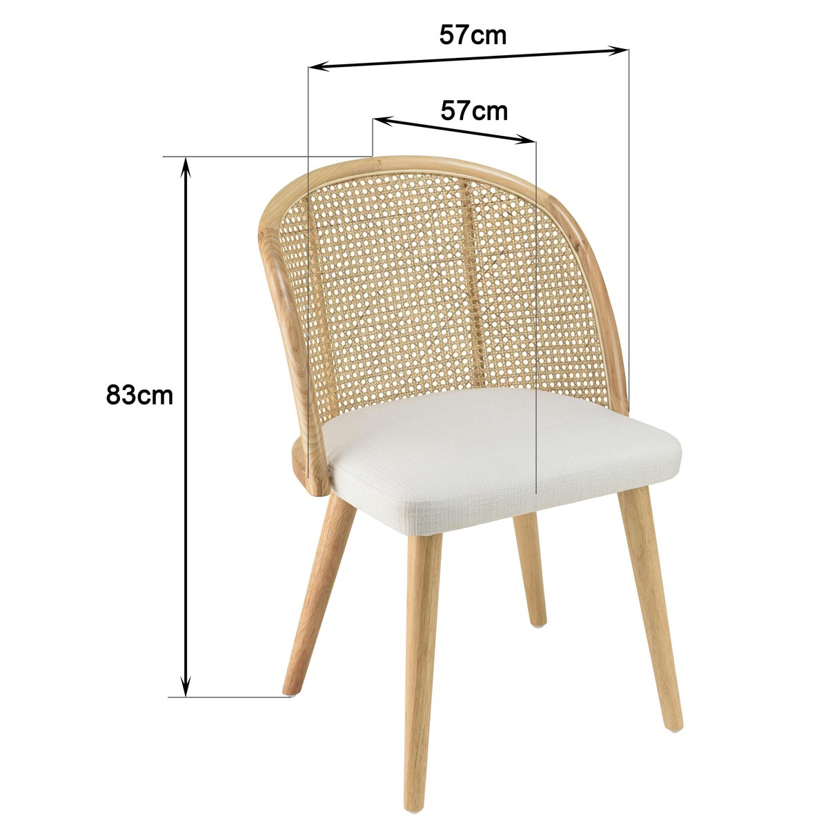 Chaise exotique dossier rond cannage assise tissu blanc TIM bois naturel, PIER IMPORT