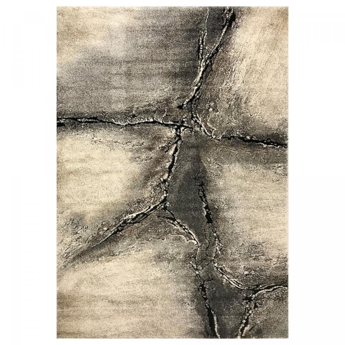 Tapis chambre tissé motif abstrait FRACIL gris, noir, beige, UN AMOUR DE TAPIS