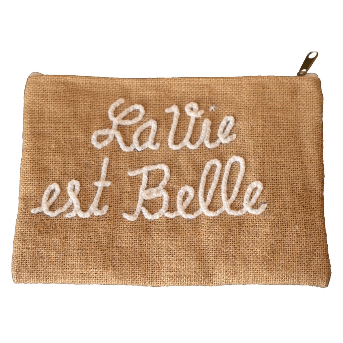 Pochette Jute "La Vie est Belle" naturel, HOME MAISON